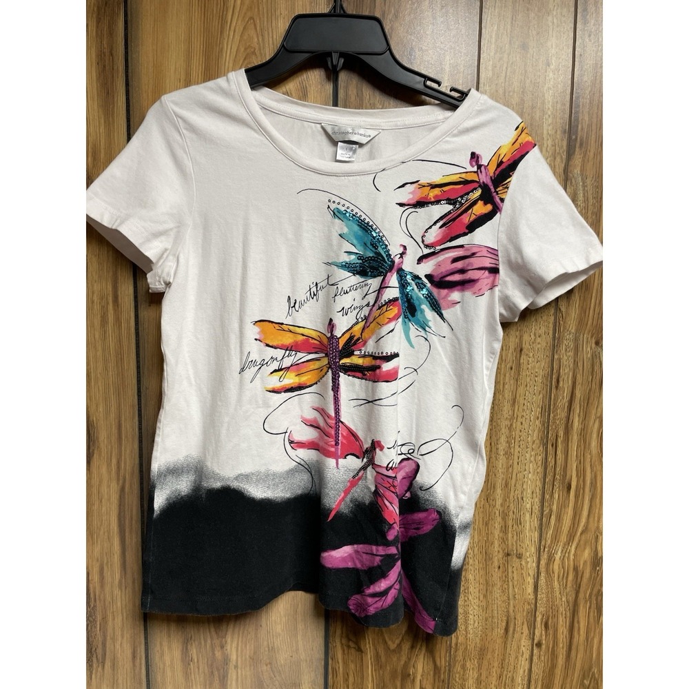Christopher & Banks Women Dragonfly Short Sleeve T-Shirt Multicolor Size S